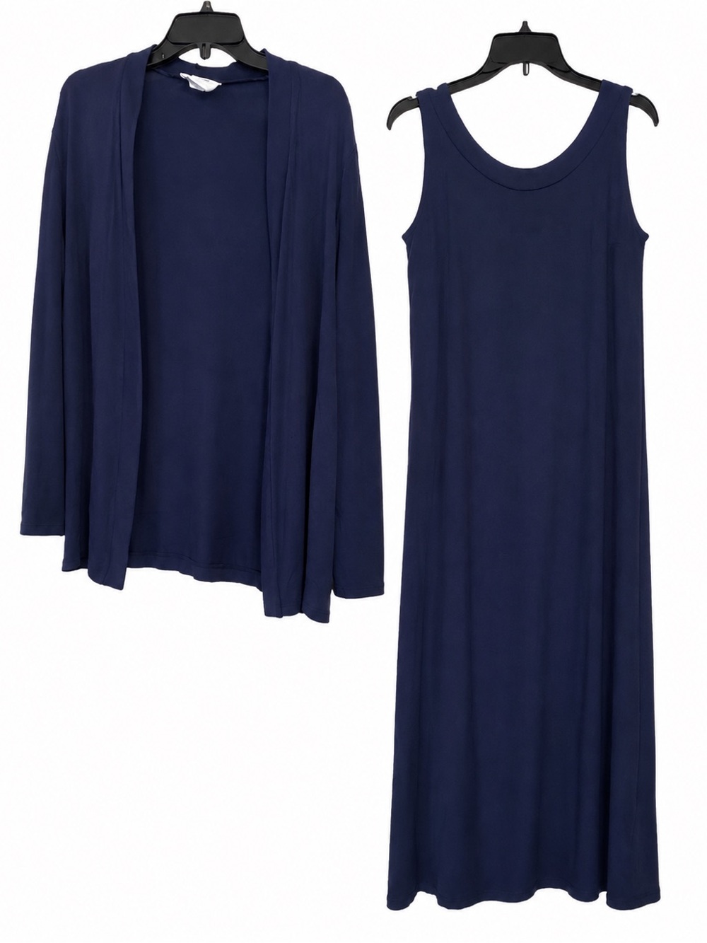 Vintage Women's Navy Sleeveless Maxi Nightgown & Cardigan Set